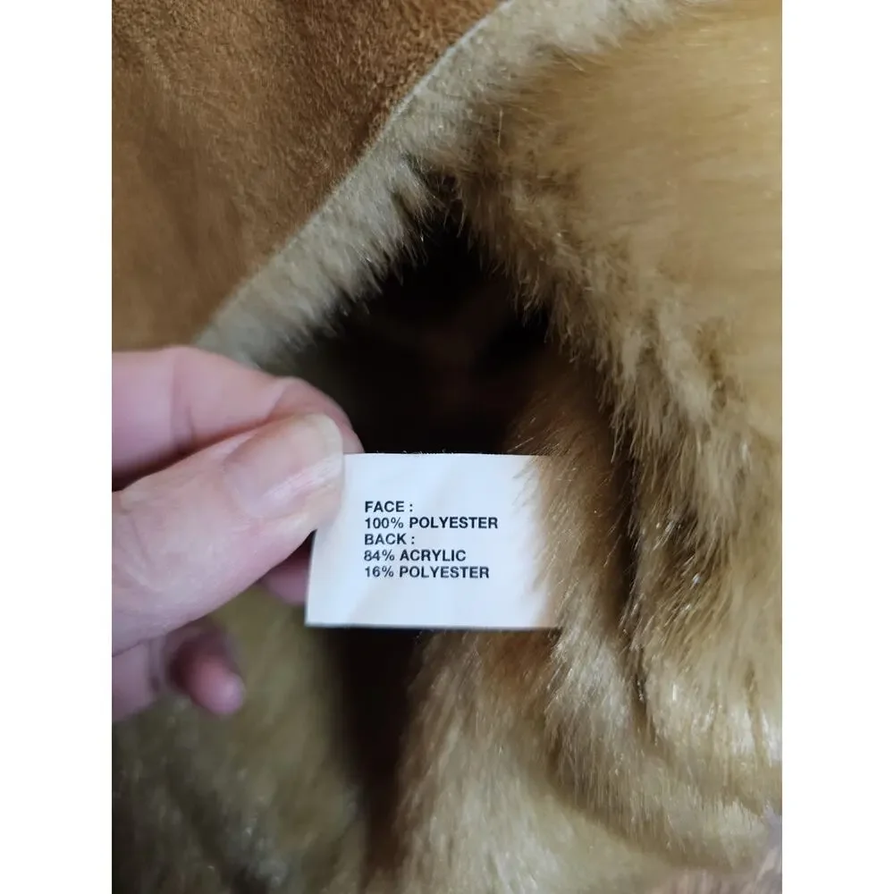 Gap Kids Faux Suede/Fur Lined Hoodie Jacket Brown Button Girls Size 5/6 EUC
